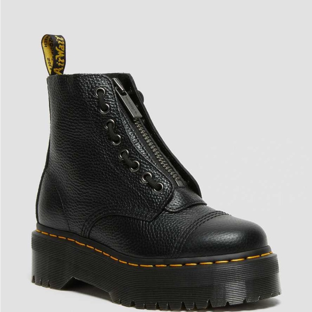 Dr. Martens Black Leather Zip Combat Boots * PLATFORM * Sinclair Milled Nappa